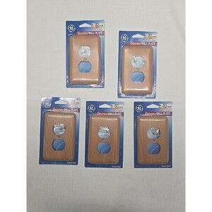 Vtg Lot of 5 GE Decorator Wall Outlet Plates  Coated Steel Wood Grain